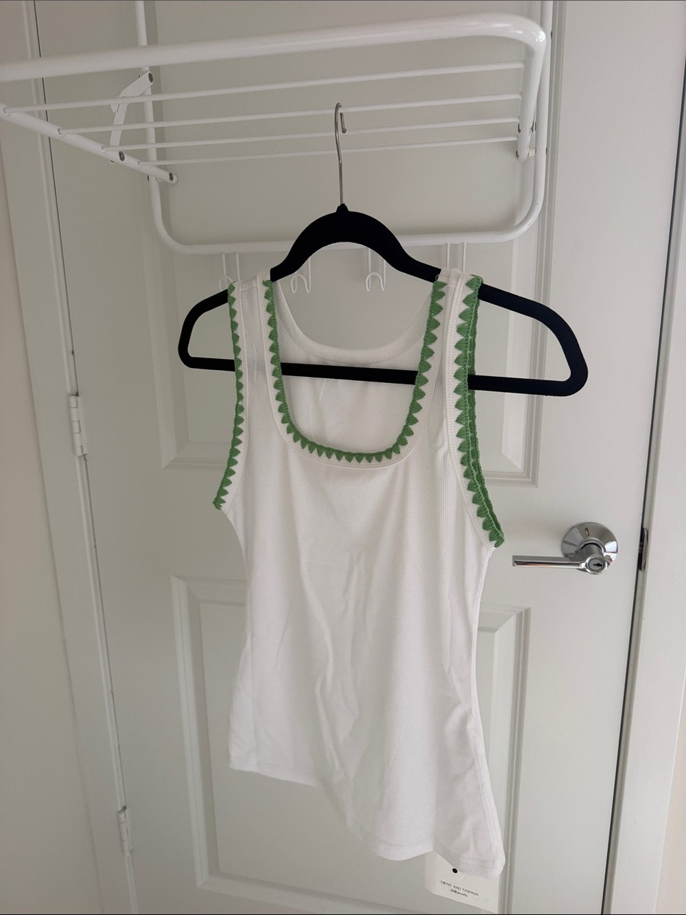 White Tank Top with Green Trim - Sleeveless Women's Top NWT